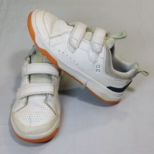 On Cloud Sneakers The Roger Kids Cloudtec White Navy Orange Hook & Loop Size 2.5
